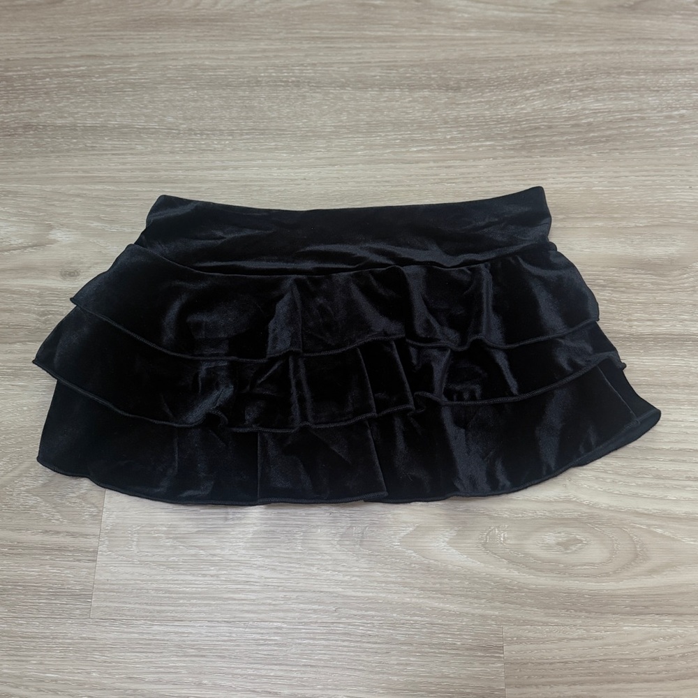 Windsor Black Velvet Ruffle Mini Skirt